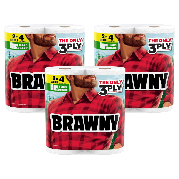 12-rolls Brawny Tear-A-Square 3-ply paper towels for $10