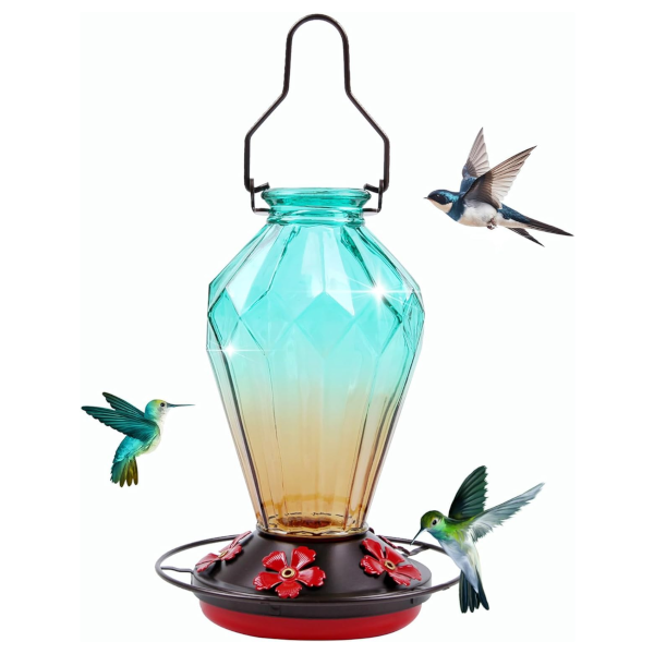 25-oz glass hummingbird feeder with 5 feeding ports for $14