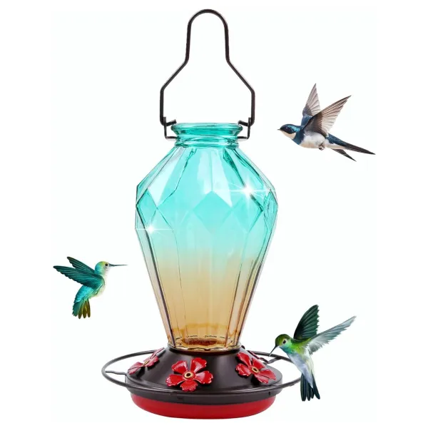 25-oz glass hummingbird feeder with 5 feeding ports for $14