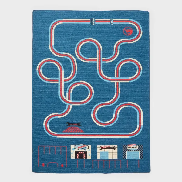 4' x 6' Hot Wheels Classic Blue Interactive Track Kid's Rug for $43
