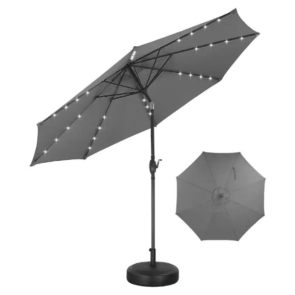 Ainfox 10&#8242; cantilever patio umbrella with lights and base for $110