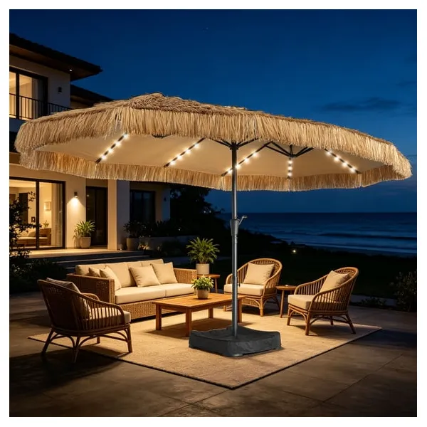 Ainfox 15' large thatched tiki patio umbrella with lights and sandbag for $112