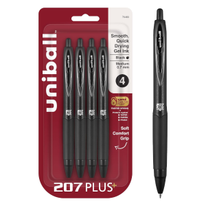 4-count Uniball 207 Plus+ medium gel pens for $4