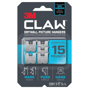 5-pack 3M Claw 15-lb drywall picture hanger with spot marker for $5