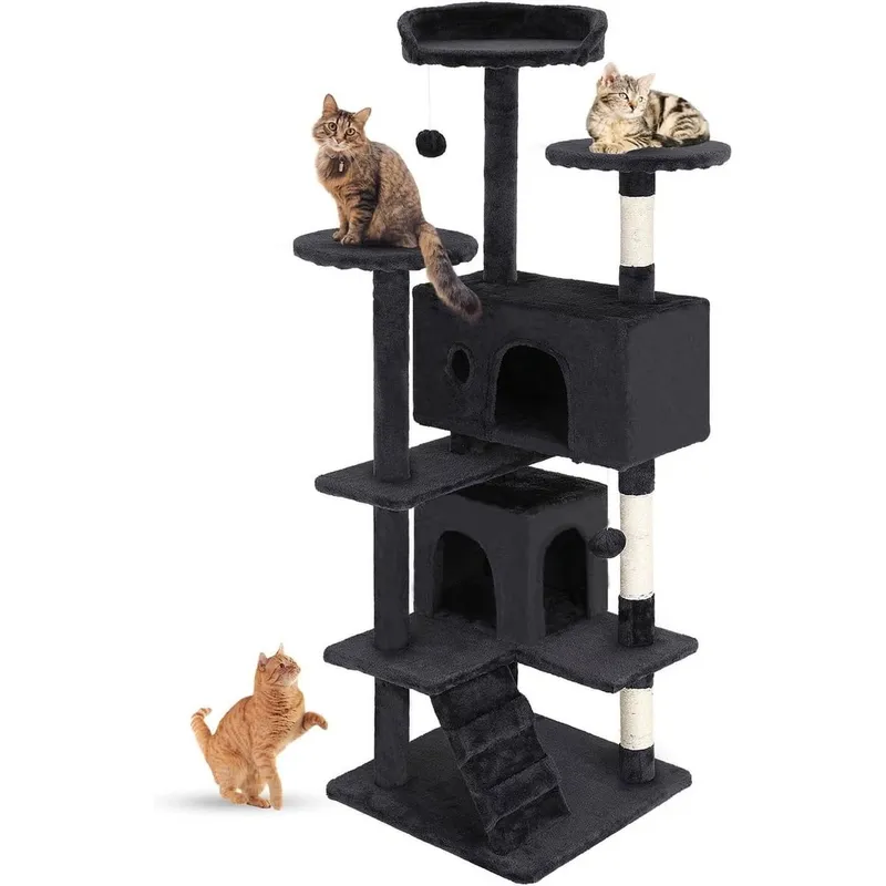 Bestpet 54" cat tree tower with scratching posts and condo in dark gray for $40