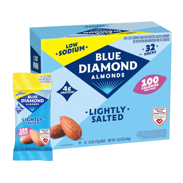 Blue Diamond Almonds lightly salted snack nuts 32 100-calorie packs for $12