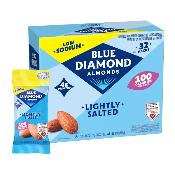 Blue Diamond Almonds lightly salted snack nuts 32 100-calorie packs for $12