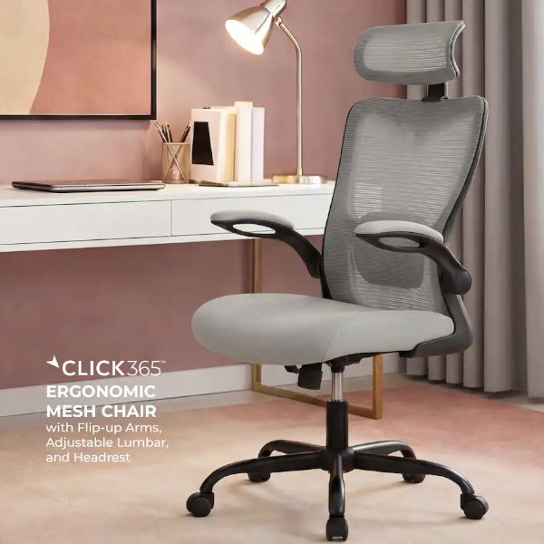 Click365 high-back ergonomic office chair with lumbar support and headrest for $60