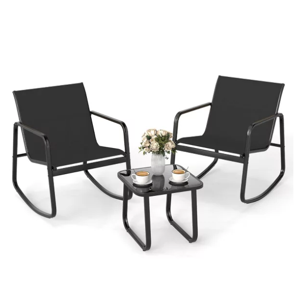 Costway 3-piece patio rocking set with glass-top table for $95