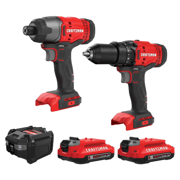 Craftsman V20 Max cordless drill driver and impact driver set with batteries and charger for $99