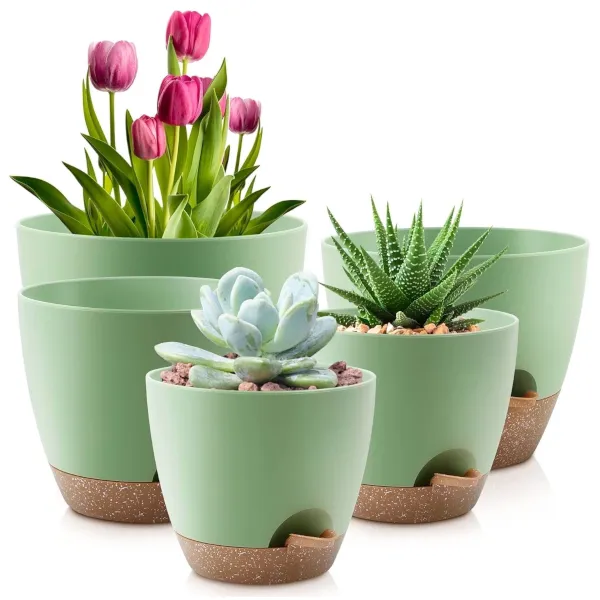 Foukus set of 5 self-watering plant pots with drainage for $14