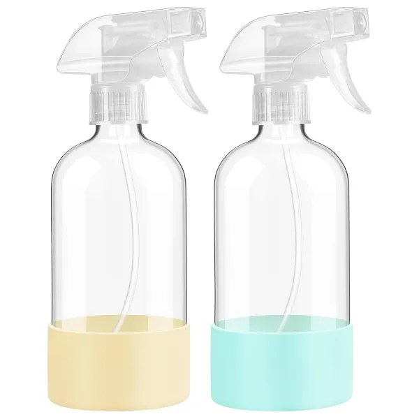 Glass spray bottles 2-pack with silicone sleeves for $7