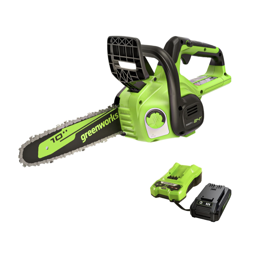 Greenworks 24V 10-inch cordless chainsaw kit for $86