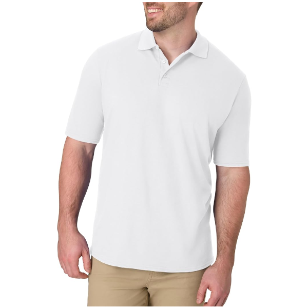 Hanes men's X-Temp midweight short sleeve polo shirt, white for $5