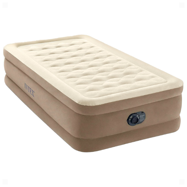 Intex Ultra Plush Fiber Tech Airbed twin mattress with built-in pump for $52