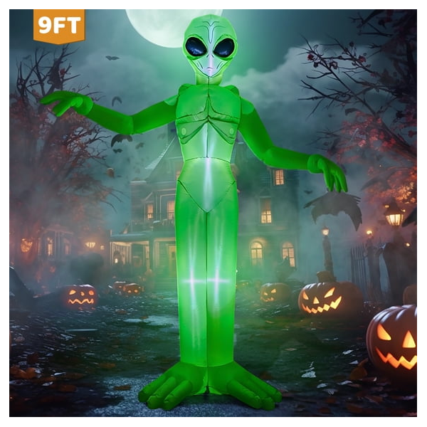 Joyfy 9' Halloween inflatable giant alien decoration with LEDs for $32