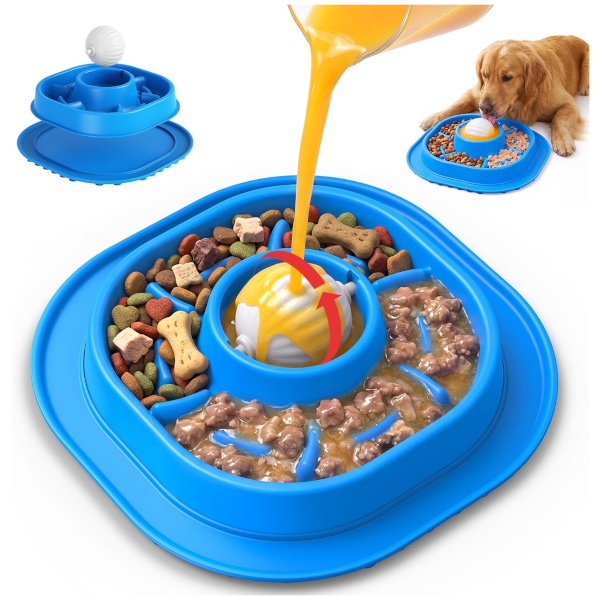 PandaTop 2-in-1 slow feeder dog bowl with rolling ball for $10