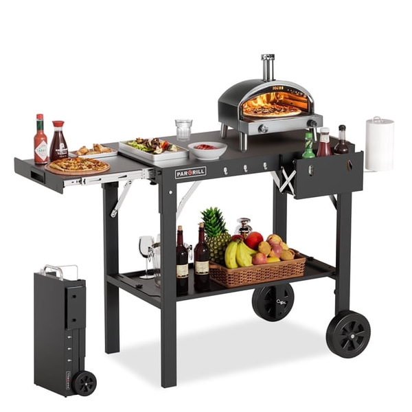 Pargrill outdoor folding grill cart with pull-out slide table for $93