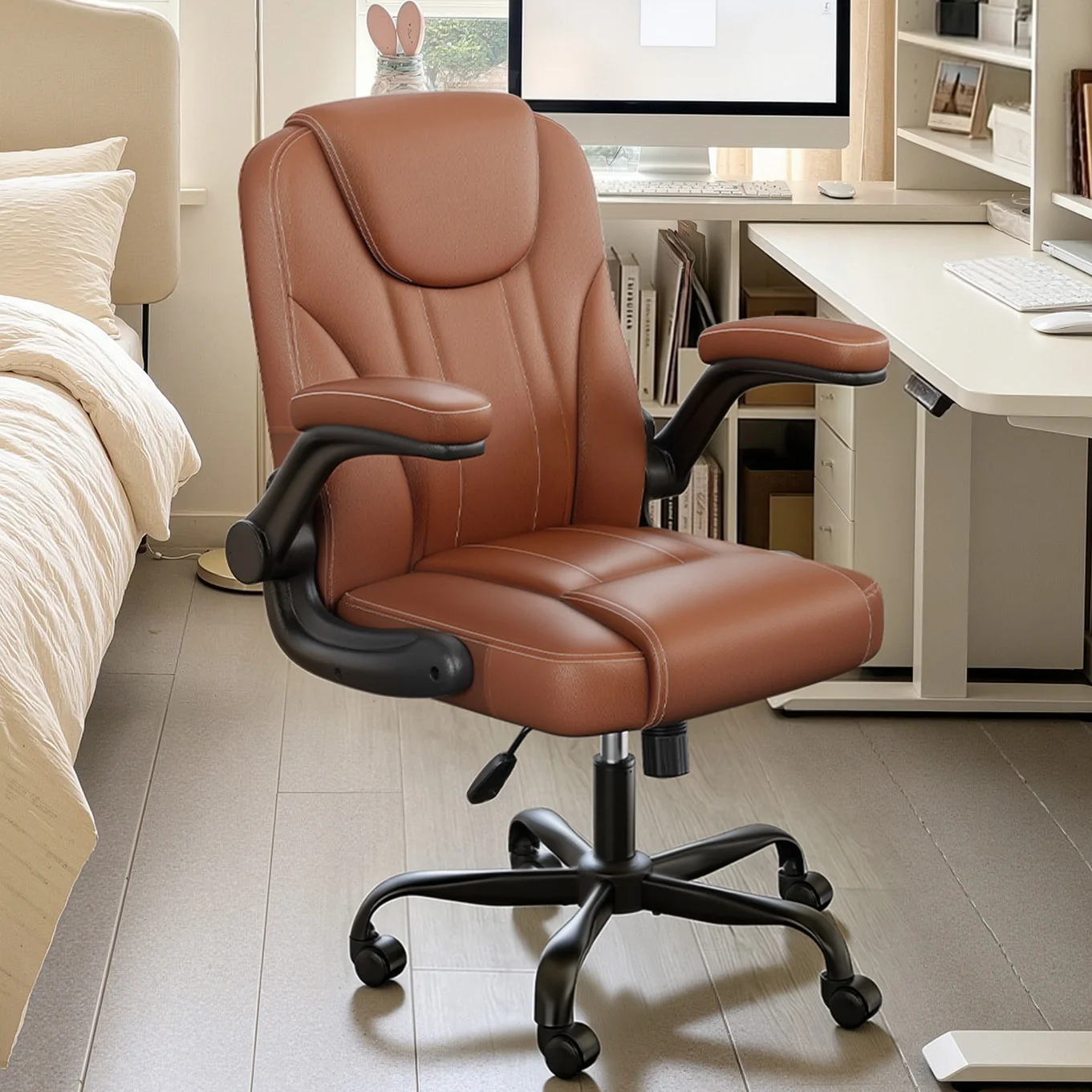 Pinmoco ergonomic PU leather office chair for $80