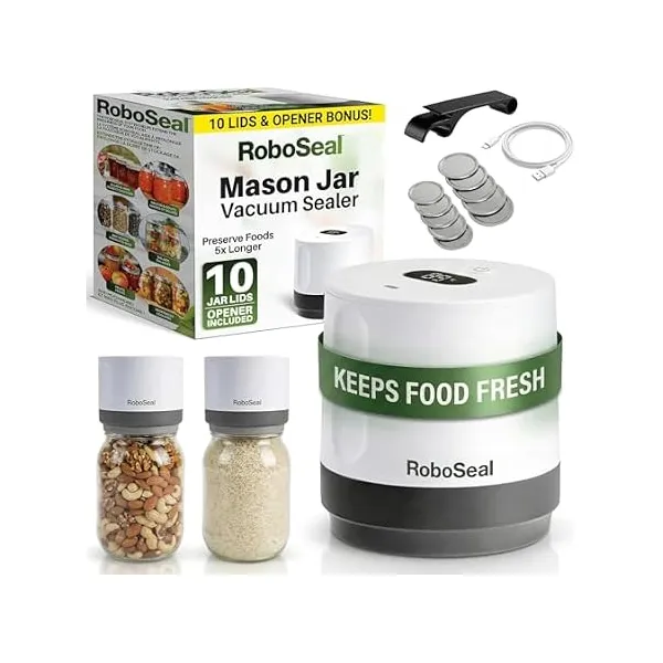 RoboSeal rechargeable mason jar vacuum sealer with 10 lids for $20