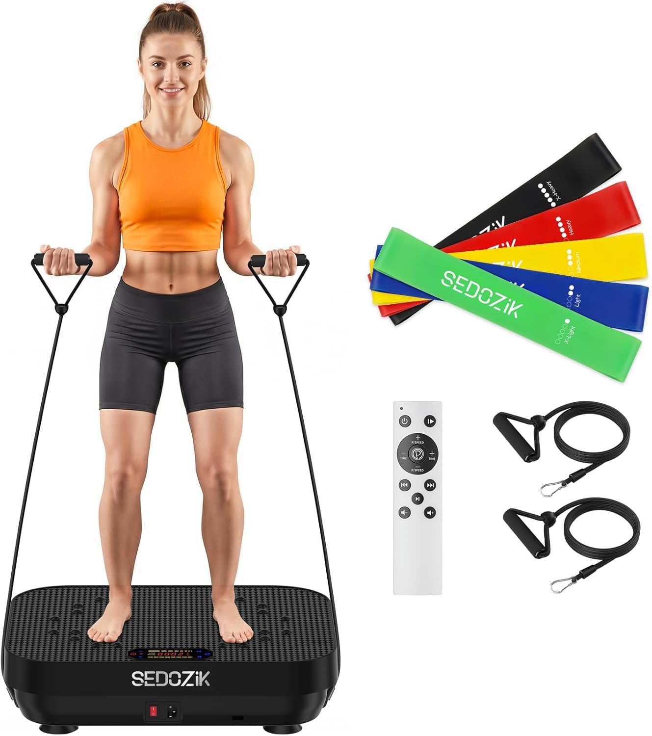 Sedozik vibration plate with resistance bands and handles for $60