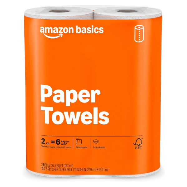 Select Prime members: Amazon Basics Flex-Sheets 2-ply paper towels, 2 pack of 150 sheets for $2