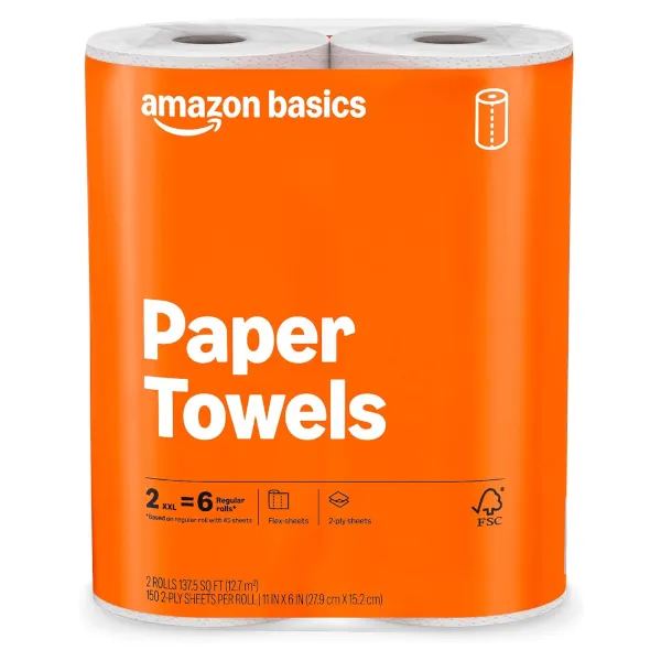 Select Prime members: Amazon Basics Flex-Sheets 2-ply paper towels, 2 pack of 150 sheets for $2