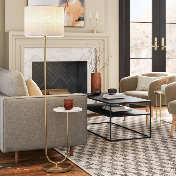 Threshold modern standing lamp with marble table for $56
