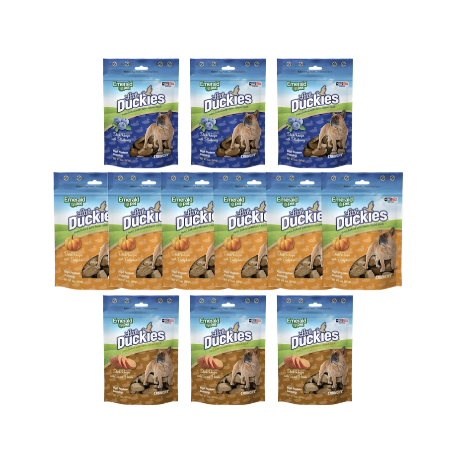 Today only: 12-pack Emerald Pet Little Duckies dog treats & mini trainers for $30 shipped