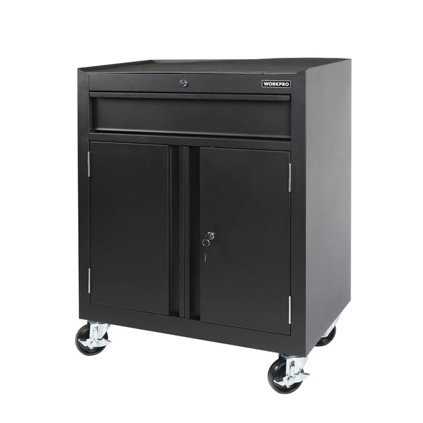 Workpro 28-in. 2-shelf lockable rolling garage storage cabinet for $140