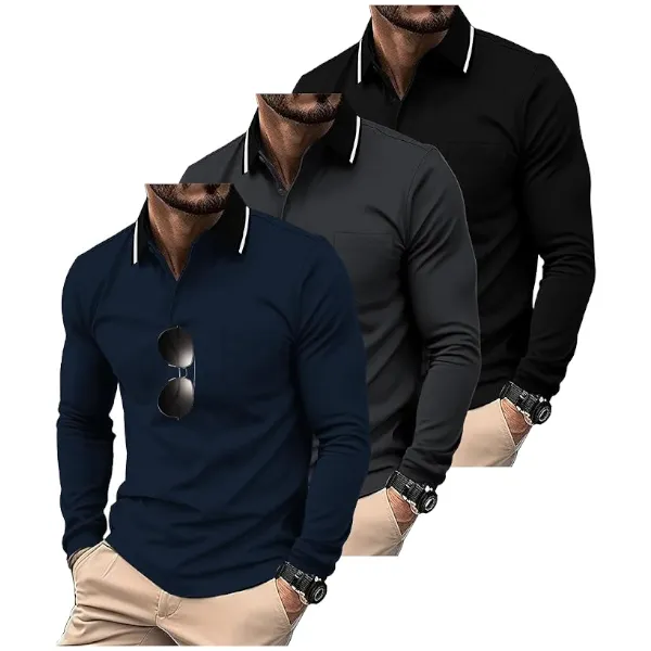 Zity 3-pack men’s long-sleeve polo shirts with pocket for $17